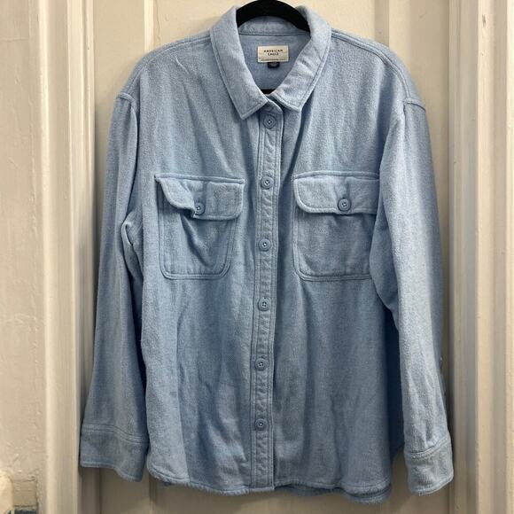 American Eagle Oversized Fleece & Love Shackleton Soft Light Blue size Large - Picture 2 of 7